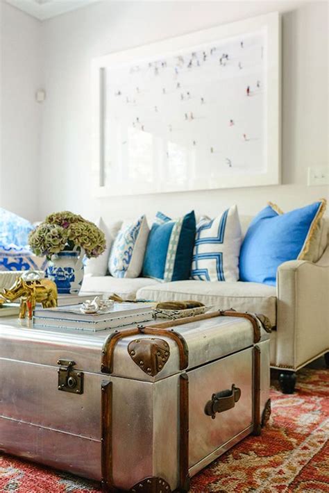 Old Tin Or Metal Trunk Brings Some Shine To A Living Room Old Tin Or