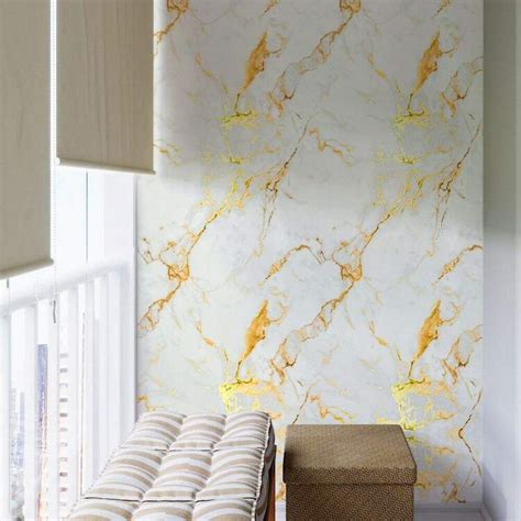 Papel De Parede Mármore Branco Com Dourado 02 Fran Adesivos De Parede