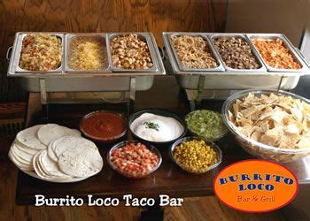 Urbano enchilada taco bar, located in the pines of flower mound shopping center on the southwest corner of flower mound and gerault roads, is we also offer a full bar with an array of margaritas. Burrito Loco Bar & Grill - Catering | Taco bar party, Food, Taco bar