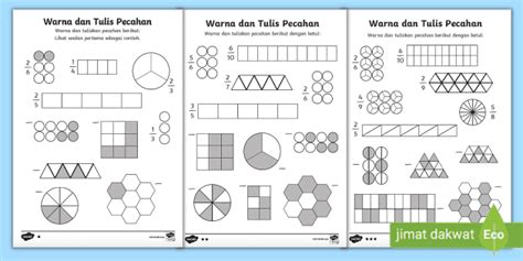 Lembaran Kerja Warna dan Tulis Pecahan | Tahun 2