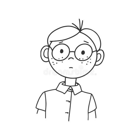 Contour Drawing Of A Cartoon Man With Glasses Doodle Style Stock
