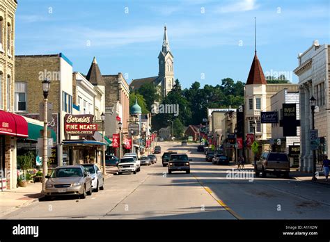 View Of Downtown Port Washington Wisconsin With St Marys Church In