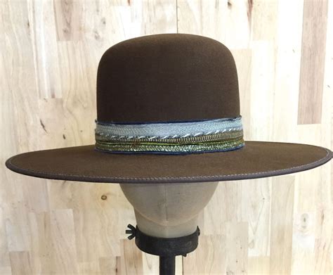 Brown Beaver Blend Western Open Crown Hat With Wide Flat Brim Custom
