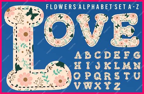 Premium Vector Floral Alphabet Set Full Color Vector Design Flower