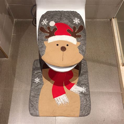 2 pcs santa claus rug bathroom set christmas toilet seat cover cushion toilet kit christmas
