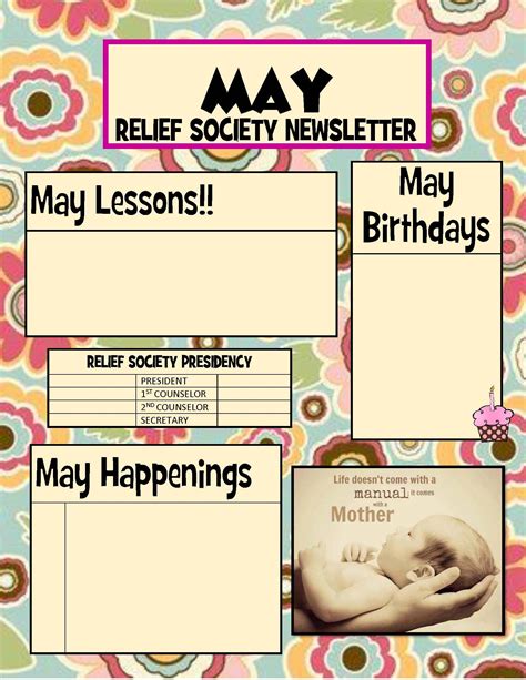 May Relief Society Newsletter Template Monthly Newsletter Newsletter
