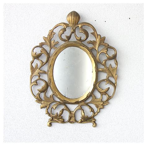 Vintage Brass Wall Mirror Ornate Brass Frame Small Wall Mirror Rustic