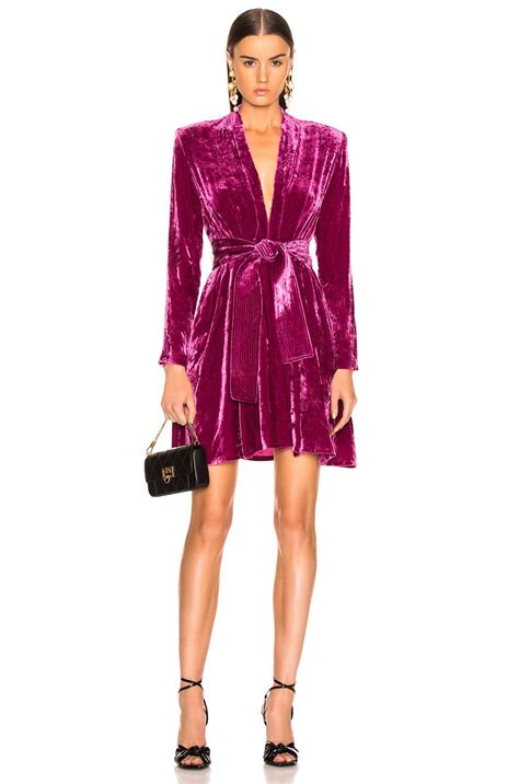A L C Crushed Velvet Kiera Dress In Hot Pink Long Sleeve Velvet Dress Velvet Dress Long