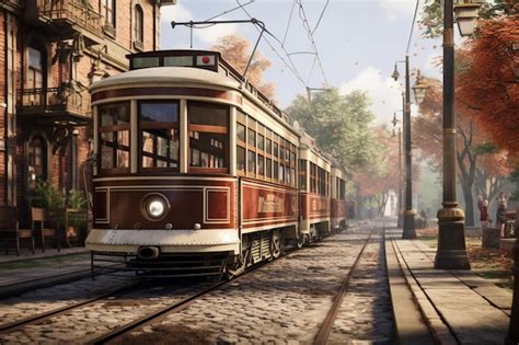 Premium AI Image | A vintage trolley car trundling along historic tra