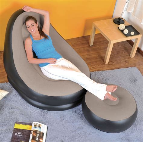 New Inflatable Deluxe Lounger And Footstall Seat Relax Couch Gaming Ottoman Chair Bean Bags