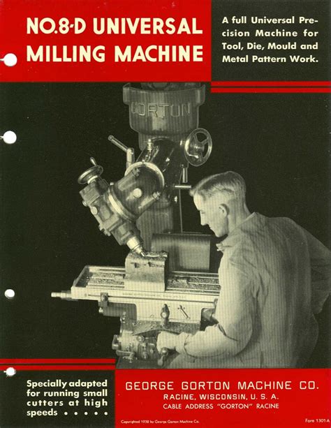 George Gorton Machine Co 8 D Universal Milling Machine 1932 Form 1301 A