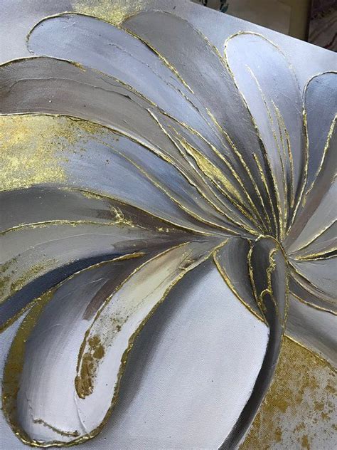 Flower Painting Gold Leaf Art Wall Art Canvas Art Oil Etsy Gold
