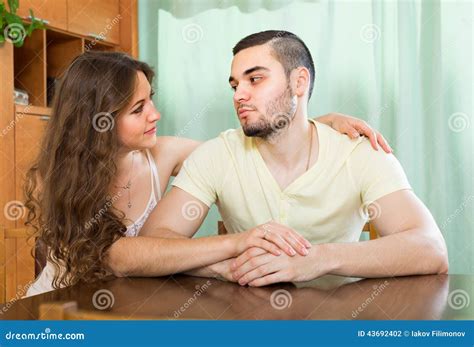 Woman Concoling Depressed Man Stock Photo Image Of Home Problems