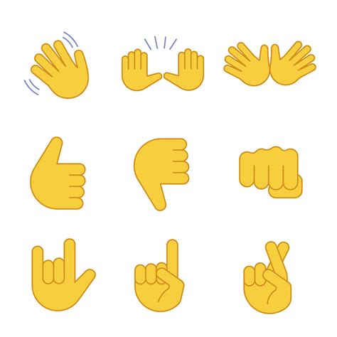 farbsymbole für handgesten emojis festgelegt winken stoppen jazz daumen hoch und runter
