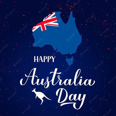 Happy Australia Day Calligraphie Lettrage à La Main Avec Et Silhouette D Une Carte Et D Un