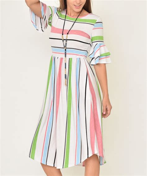 éloges Pink And Green Stripe Ruffle Sleeve Midi Dress Women And Plus