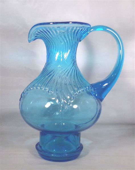 Tiara Indiana Glass Pitcher Handled Blue Horizon 9 5 Etsy