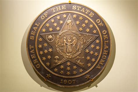 Great Seal Of The State Of Oklahoma On The Marble Floor Of The State