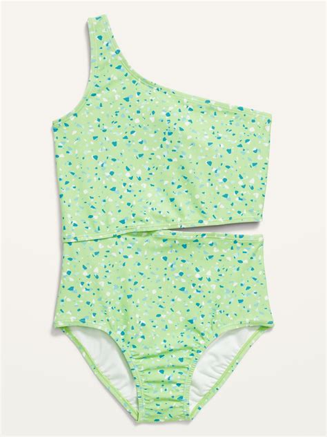Patterned One Shoulder Side Cutout One Piece Swimsuit For Girls Old Navy