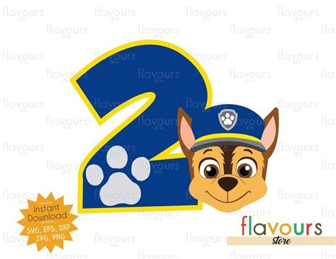 Number 2 Chase Paw Patrol Instant Download Svg Files Paw
