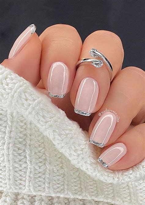 33 Way To Wear Stylish Nails Silver Glitter French Nails Unhas