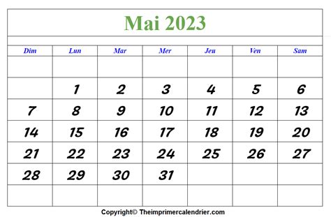 Calendrier Mai 2023 Modèles Imprimables Pdfwordexcel
