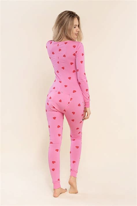 Pajama With Open Butt Flap Sexy Sleep Suit Pink Hearts Etsy