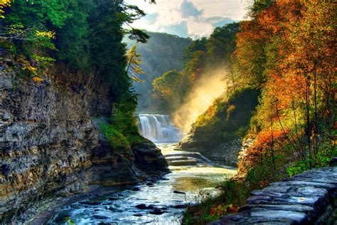 Landscape Nature Tree Forest Woods Autumn River Waterfall The