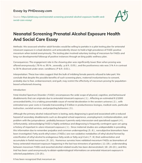 Neonatal Screening Prenatal Alcohol Exposure Health And Social Care