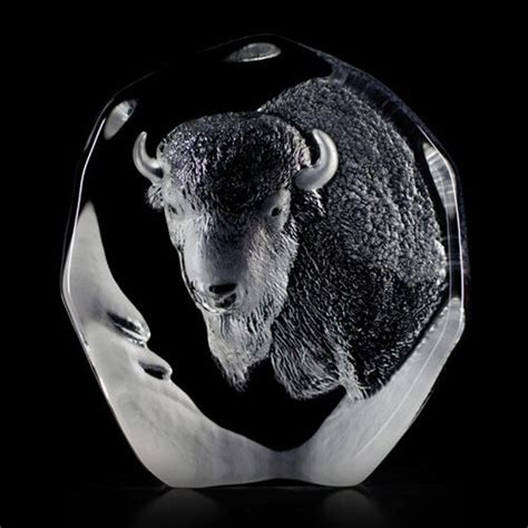 Buffalo Etched Crystal Sculpture By Mats Jonasson Art Glass Crystal