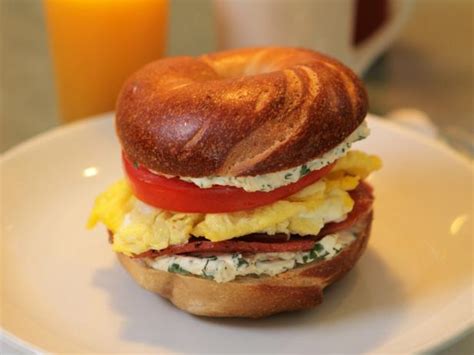 Jersey Ham Egg Bagel And Herb Cream Cheese Breakfast Sandwich Recipe