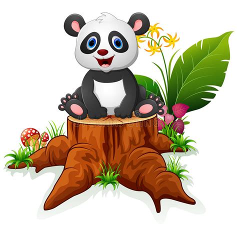 Baby Panda Sitting Among Bamboo Stem Stock Vector Illustration Of