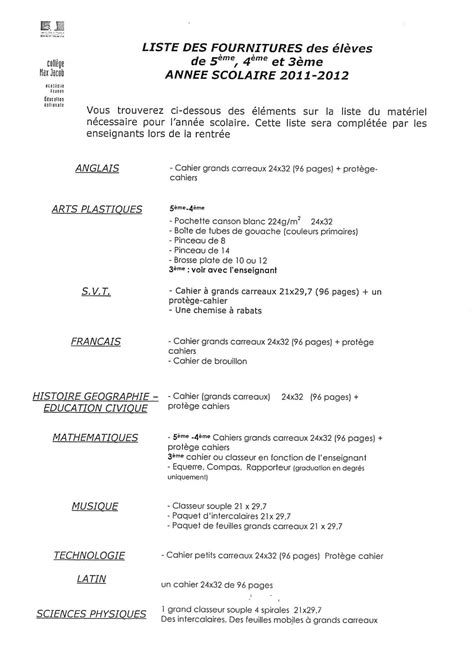 Voir plus d'idées sur le thème fourniture scolaire, scolaire, fourniture. Liste des fournitures scolaires Collège Max-Jacob ...