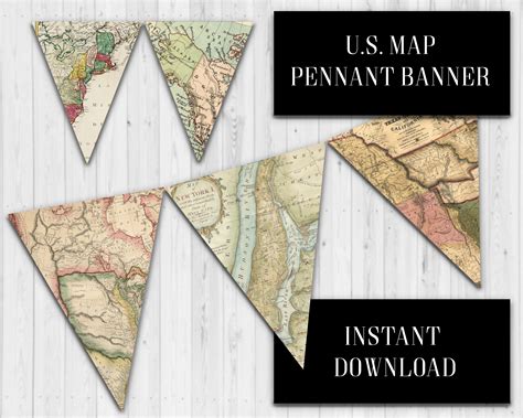 Us Map Pennant Banner Vintage Us Map Banner History Etsy Pennant