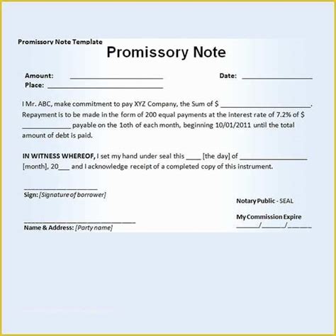 Free Promissory Note Template Illinois Of Free Promissory Note Templates Free Promissory Free