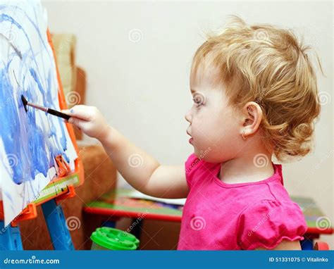 Little Baby Artist Is Painting Stock Image Image Of Home