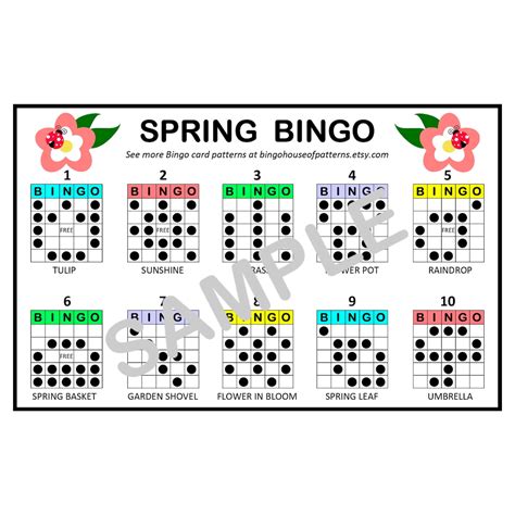 Spring Bingo Card Patterns For Really Fun Bingo Games Bingo Cards Etsy