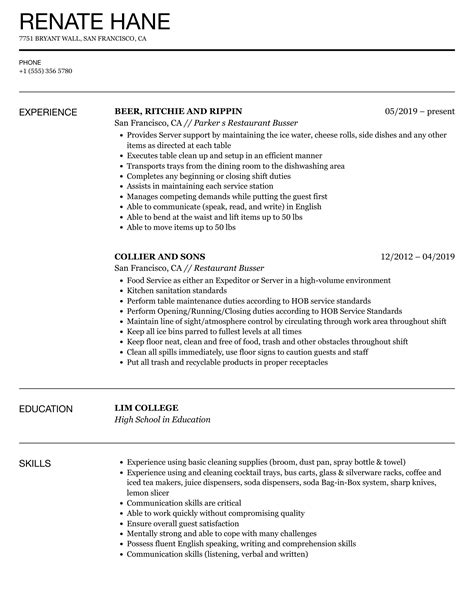 Busser Resume Sample