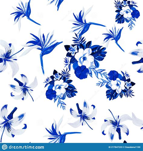 Cobalt Pattern Textile Blue Seamless Background Indigo Tropical