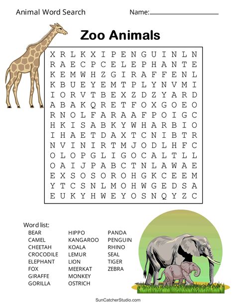 Animal Word Search Free Printable Dog Pet Dinosaur Puzzles Diy