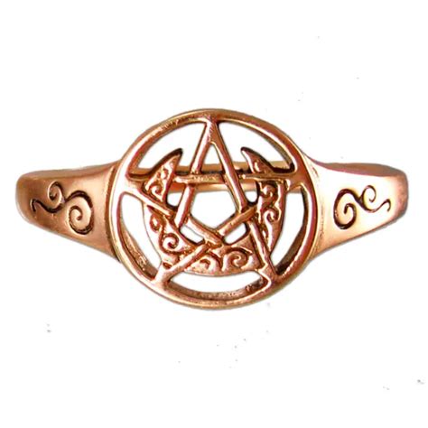 Copper Crescent Moon Goddess Pentacle Pentagram Ring Wicca Wiccan Pagan