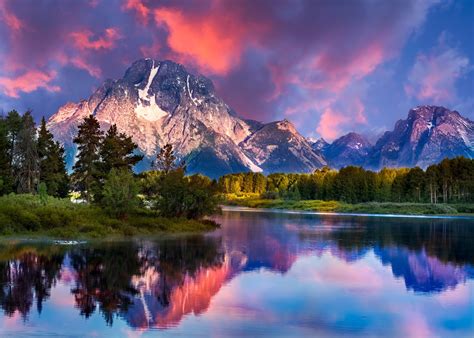 424134 River Forest Landscape Snowy Peak Water Nature Clouds