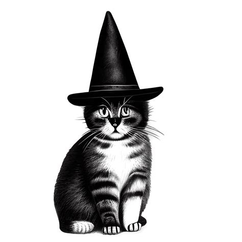 Cute Cat Wearing A Witchs Hat · Creative Fabrica