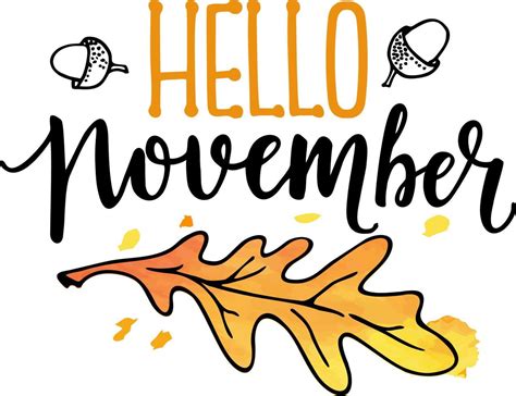 Hello November Text With Leaves Wreath Isolated Good For Greeting