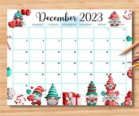 Editable December 2023 Calendar Adorable Christmas With Cute Etsy