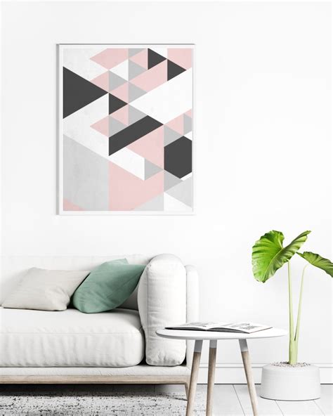 Blush Pink And Grey Triangle Geometric Wall Art Digital Etsy