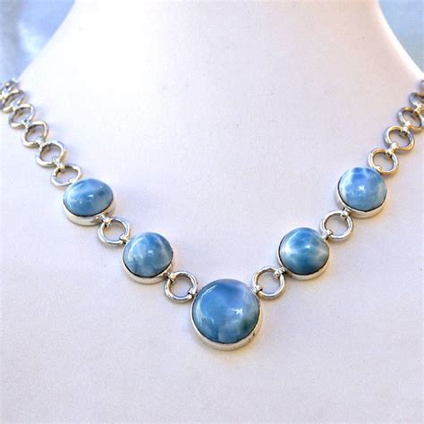 925 Sterling Silver Natural Dominican Republic Sky Blue Larimar Necklace
