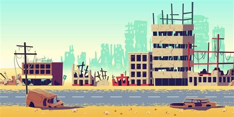 Free Vector City In War Zone Cartoon Vector Illustration