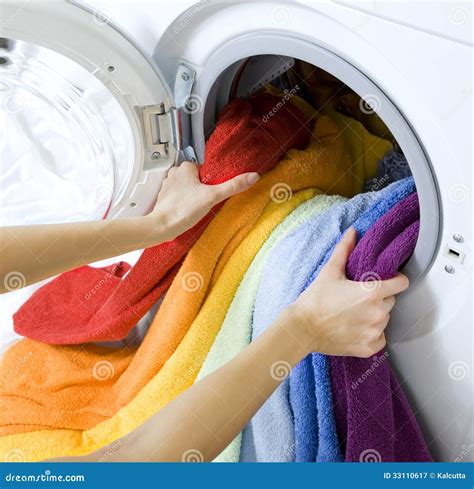 Woman Taking Clothes From Washing Machine Stock Image Image Of Female