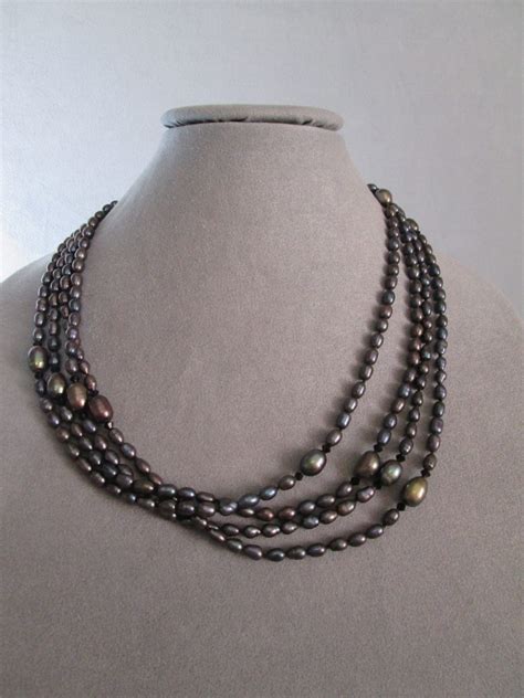 Black Baroque Pearls Genuine Midnight Pearl Necklace Whytewing